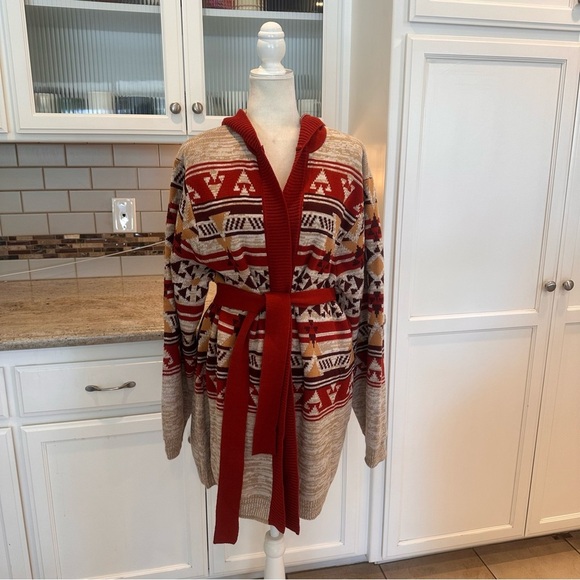 Wrangler Retro Tribal Patterned Cardigan with Hood & Tie Belt NWT Size XL - Picture 1 of 9